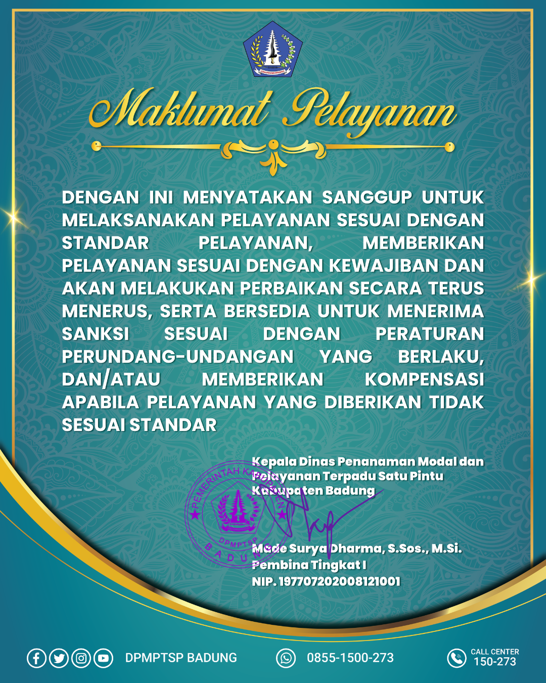 Maklumat Pelayanan DPMPTSP Kabupaten Badung