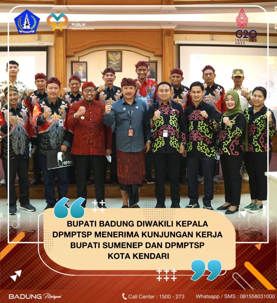 BUPATI BADUNG DIWAKILI KEPALA DPMPTSP MENERIMA KUNJUNGAN KERJA BUPATI SUMENEP DAN DPMPTSP KABUPATEN KENDARI