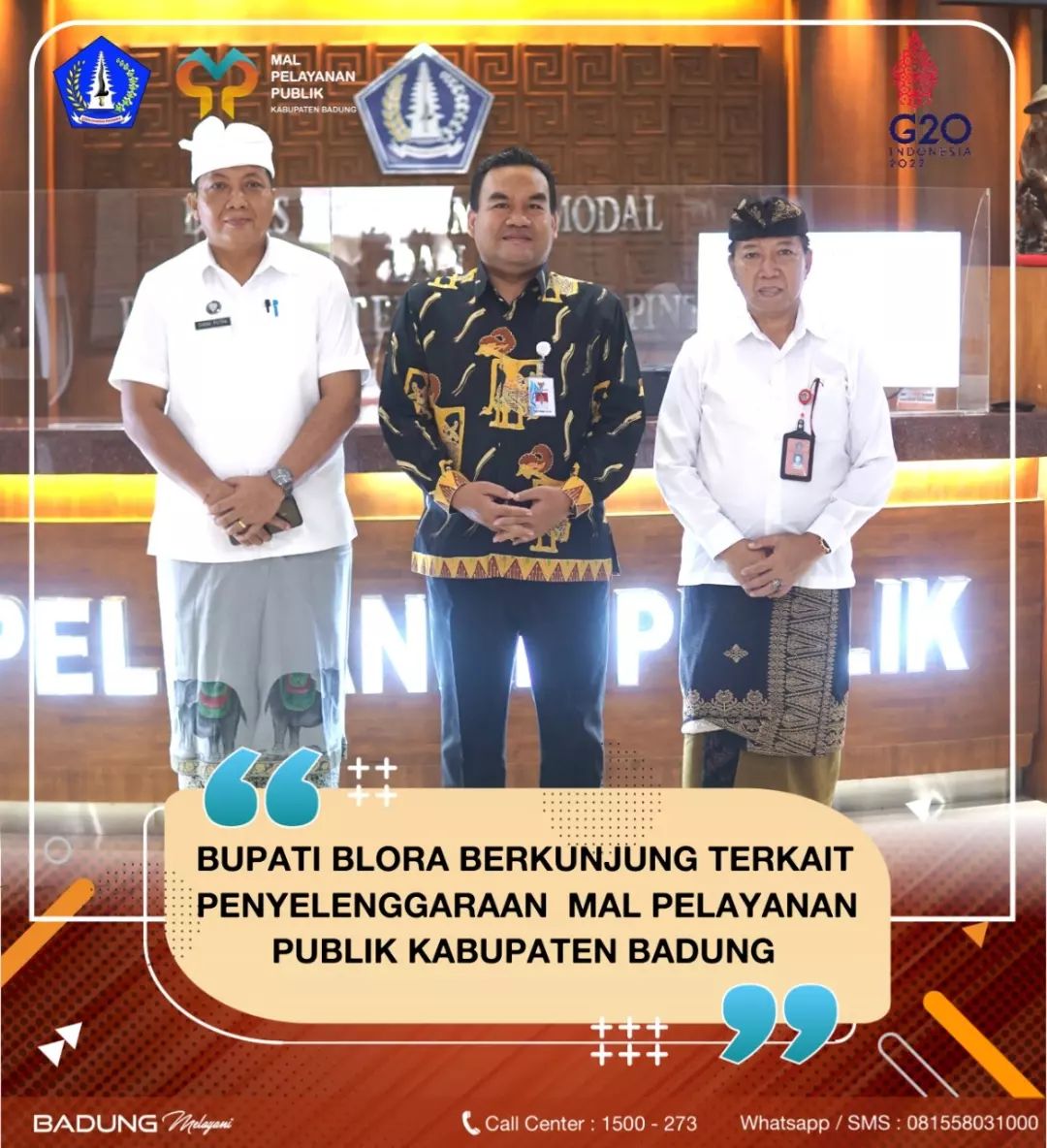 BUPATI BLORA BERKUNJUNG TERKAIT PENYELENGGARAAN MAL PELAYANAN PUBLIK KABUPATEN BADUNG