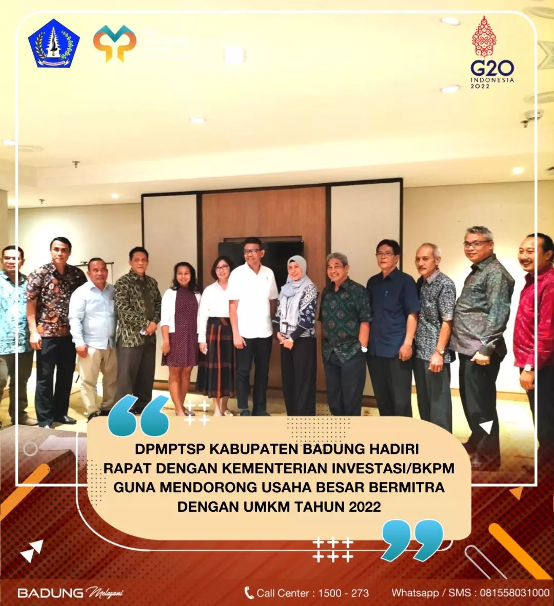 DPMPTSP KABUPATEN BADUNG HADIRI RAPAT DENGAN KEMENTERIAN INVESTASI/BKPM GUNA MENDORONG USAHA BESAR BERMITRA DENGAN UMKM TAHUN 2022