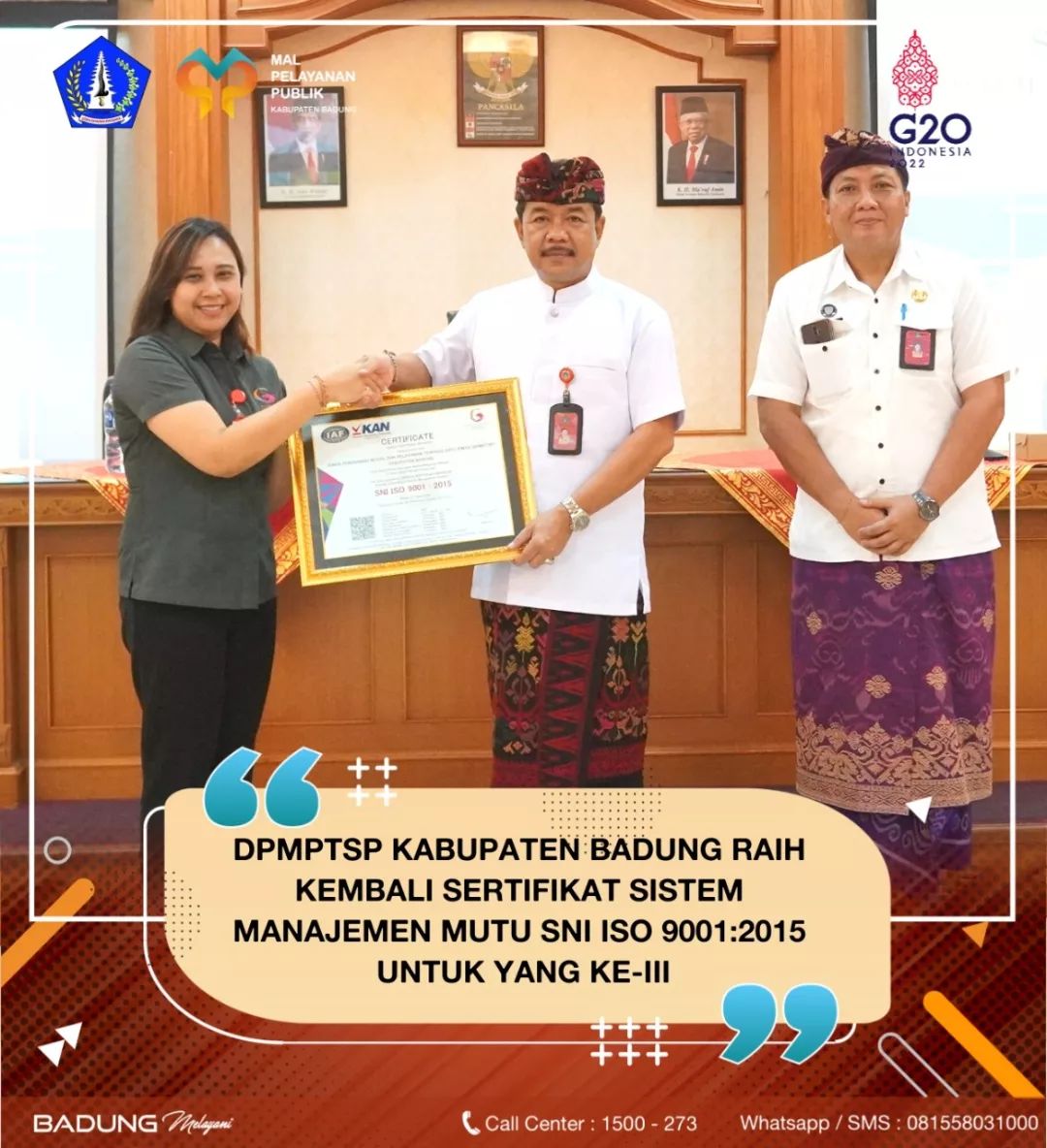 DPMPTSP KABUPATEN BADUNG RAIH KEMBALI SERTIFIKAT SISTEM MANAJEMEN MUTU SNI ISO 9001:2015