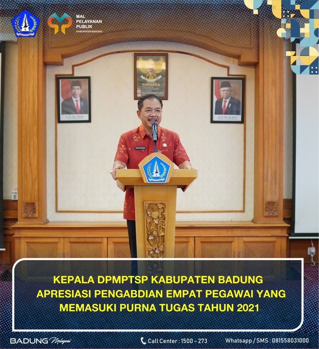 KEPALA DPMPTSP KABUPATEN BADUNG APRESIASI PENGABDIAN EMPAT PEGAWAI YANG MEMASUKI PURNA TUGAS TAHUN 2021