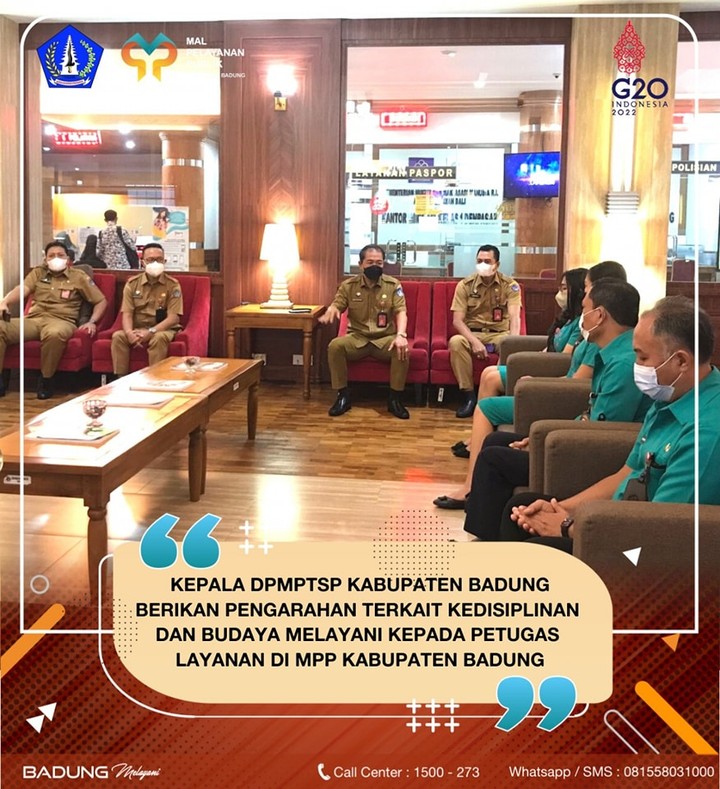 KEPALA DPMPTSP KABUPATEN BADUNG BERIKAN PENGARAHAN TERKAIT KEDISIPLINAN DAN BUDAYA MELAYANI KEPADA PETUGAS LAYANAN DI MPP KABUPATEN BADUNG