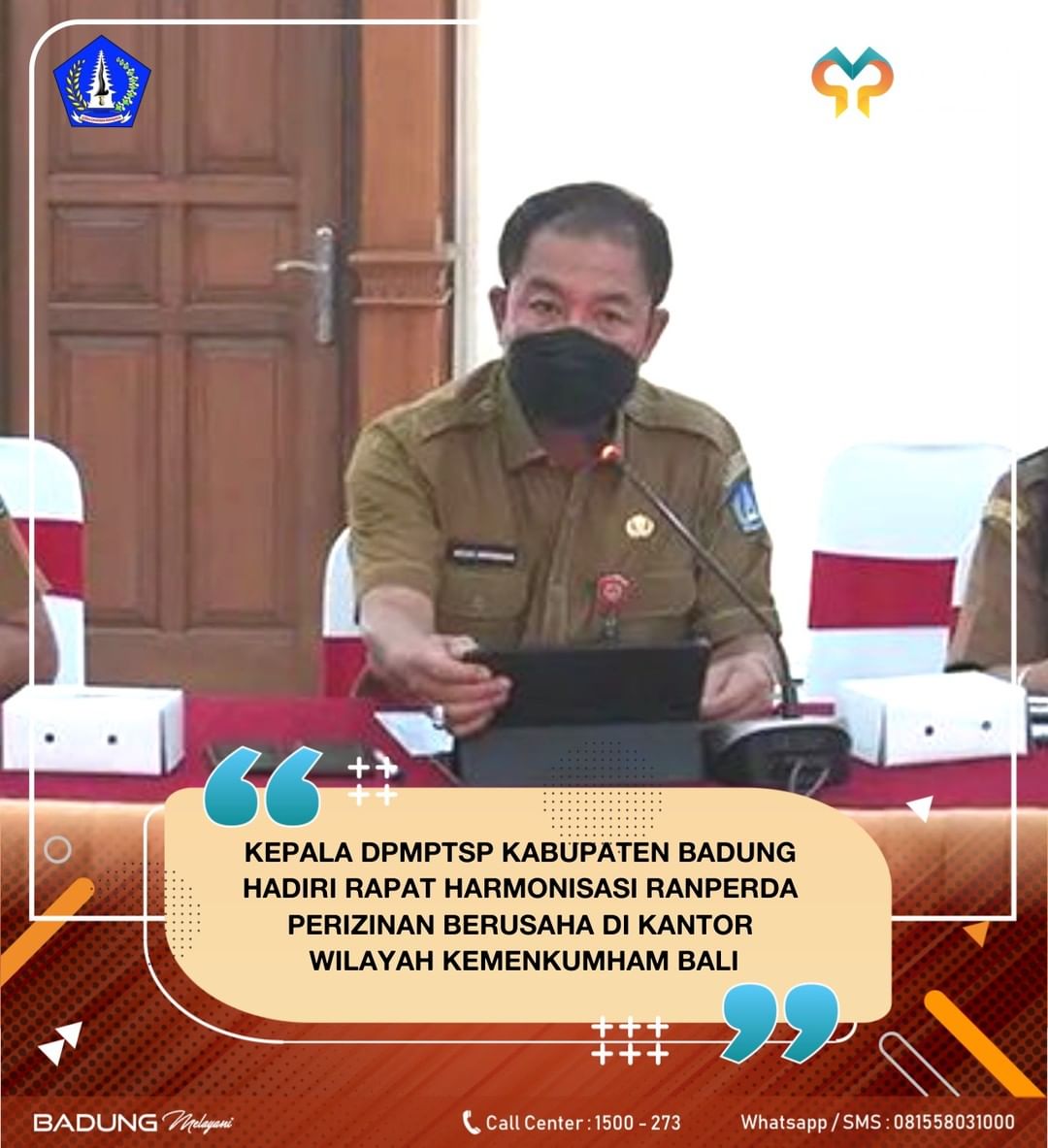 KEPALA DPMPTSP KABUPATEN BADUNG HADIRI RAPAT HARMONISASI RANPERDA PERIZINAN BERUSAHA DI KANTOR WILAYAH KEMENKUMHAM BALI