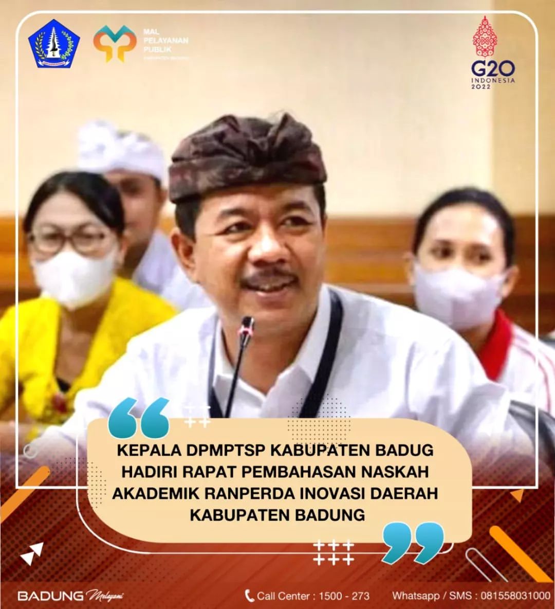 KEPALA DPMPTSP KABUPATEN BADUNG HADIRI RAPAT PEMBAHASAN NASKAH AKADEMIK RANPERDA INOVASI DAERAH KABUPATEN BADUNG