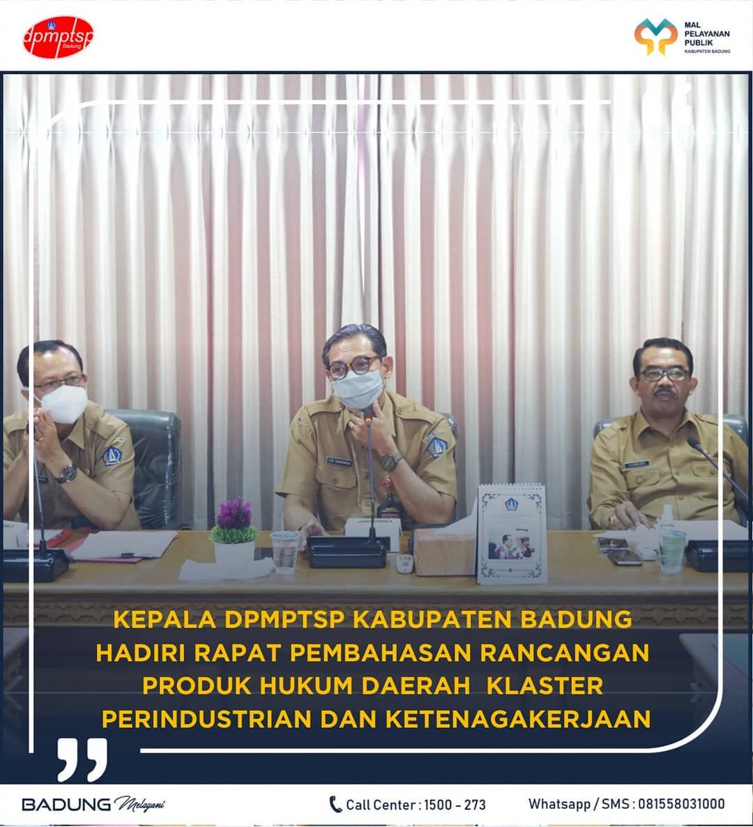 KEPALA DPMPTSP KABUPATEN BADUNG HADIRI RAPAT PEMBAHASAN RANCANGAN PRODUK HUKUM DAERAH KLASTER PERINDUSTRIAN DAN KETENAGAKERJAAN