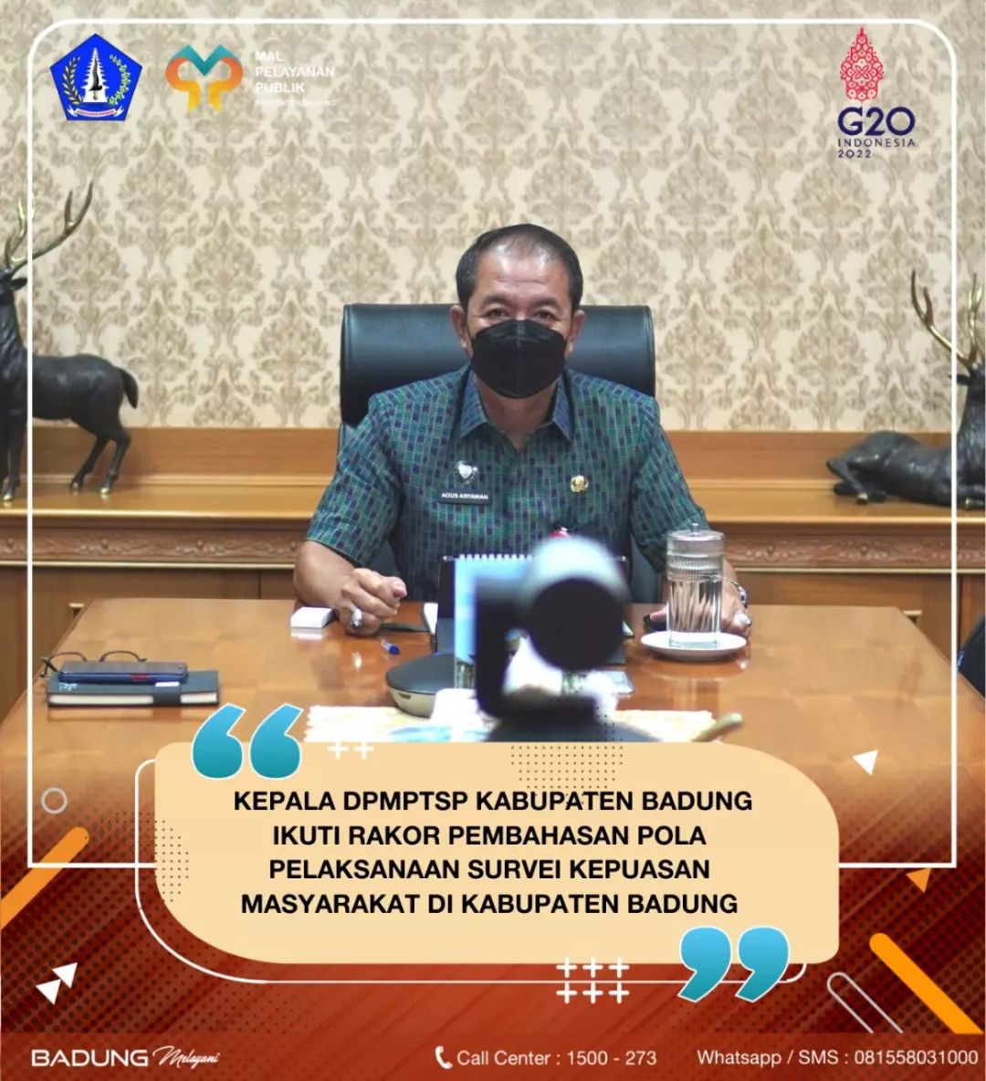 KEPALA DPMPTSP KABUPATEN BADUNG IKUTI RAKOR PEMBAHASAN POLA PELAKSANAAN SURVEI KEPUASAN MASYRAKAT DI KABUPAETN BADUNG