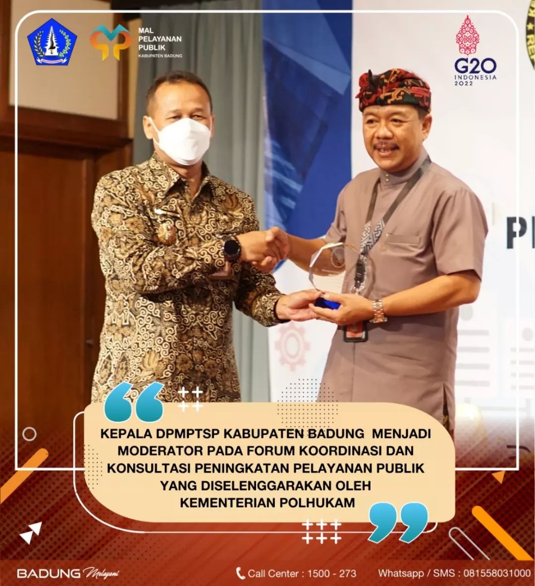 KEPALA DPMPTSP KABUPATEN BADUNG MENJADI MODERATOR PADA FORUM KOORDINASI DAN KONSULTASI PENINGKATAN PELAYANAN PUBLIK YANG DISELENGGARAKAN OLEH KEMENTERIAN POLHUKAM