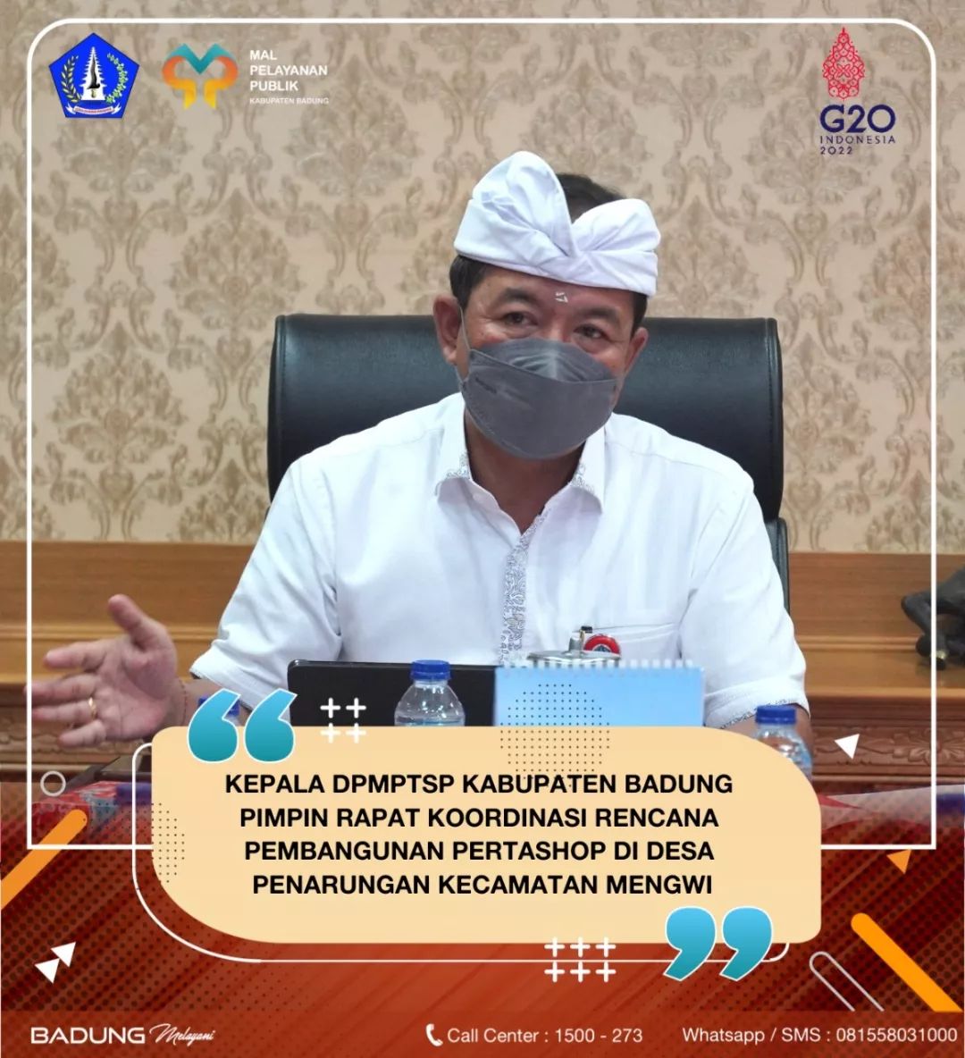 KEPALA DPMPTSP KABUPATEN BADUNG PIMPIN RAPAT KOORDINASI RENCANA PEMBANGUNAN PERTASHOP DI DESA PENARUNGAN KECAMATAN MENGWI