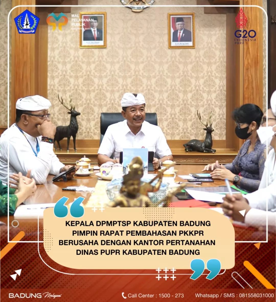 KEPALA DPMPTSP KABUPATEN BADUNG PIMPIN RAPAT PEMBAHASAN PKKPR BERUSAHA DENGAN KANTOR PERTANAHAN DINAS PUPR KABUPATEN BADUNG