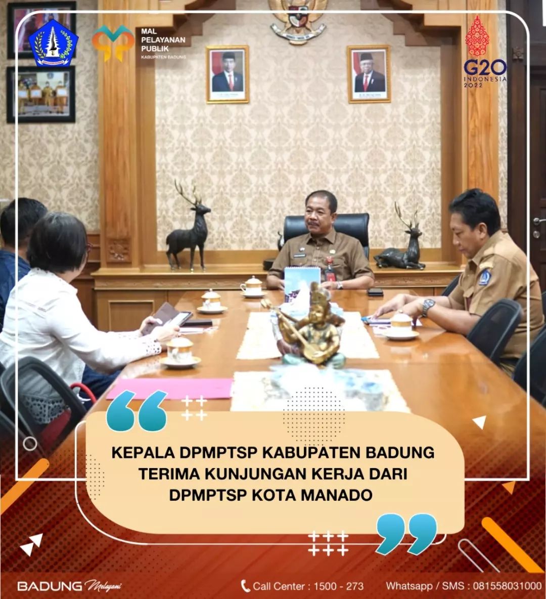 KEPALA DPMPTSP KABUPATEN BADUNG TERIMA KUNJUNGAN KERJA DARI DPMPTSP KOTA MANADO