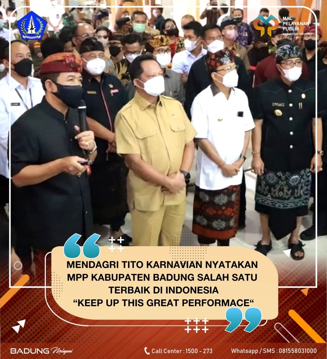 MENDAGRI TITO KARNAVIAN NYATAKAN MPP KABUPATEN BADUNG SALAH SATU TERBAIK DI INDONESIA “KEEP UP THIS GREAT PERFORMANCE“