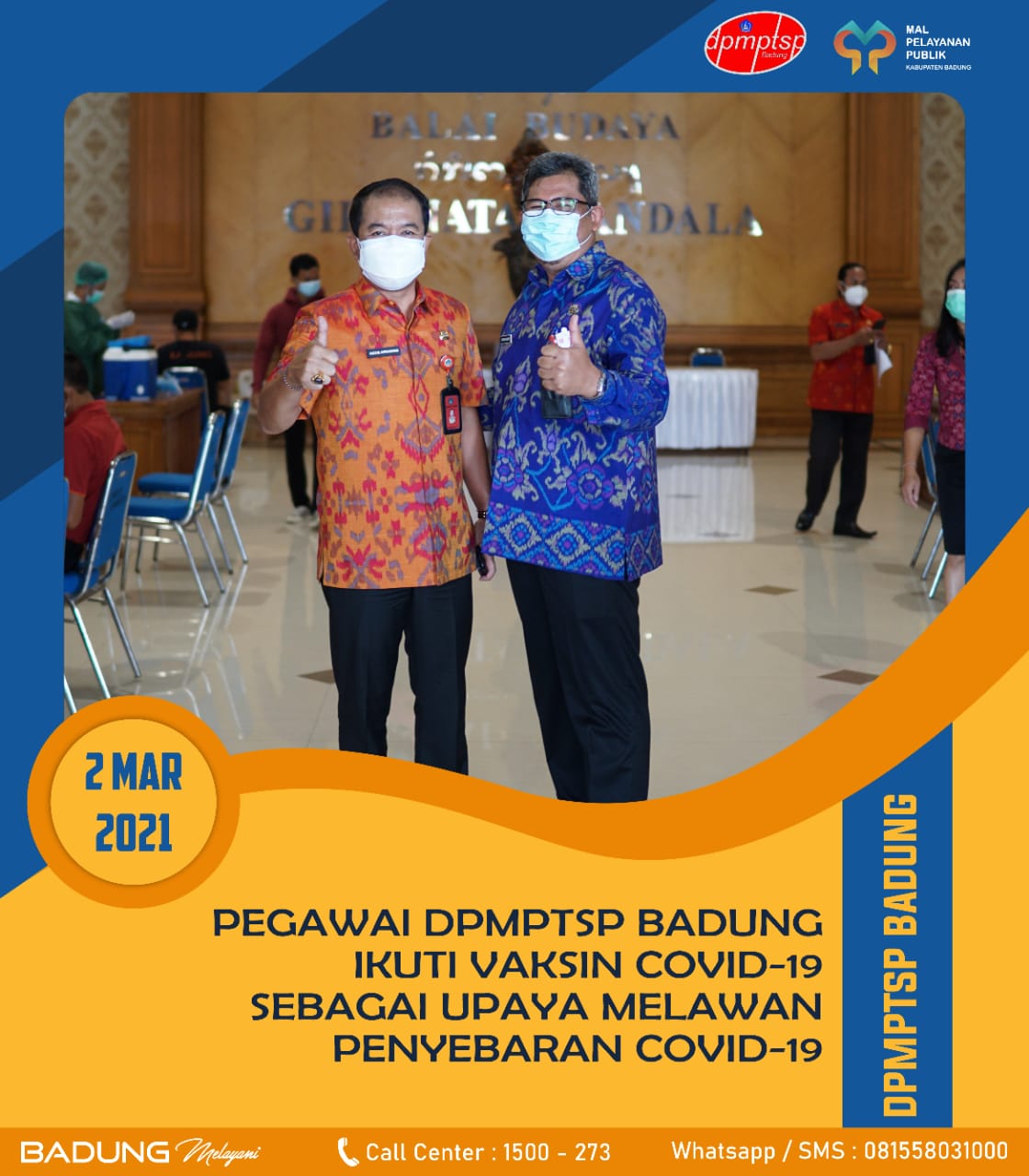 PEGAWAI DPMPTSP KABUPATEN BADUNG MULAI DIBERIKAN SUNTIKAN  VAKSIN COVID-19