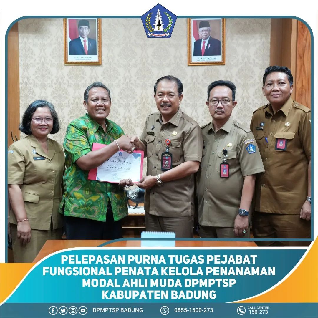 PELEPASAN PURNA TUGAS PEJABAT FUNGSIONAL PENATA KELOLA PENANAMAN MODAL AHLI MUDA DPMPTSP KABUPATEN BADUNG