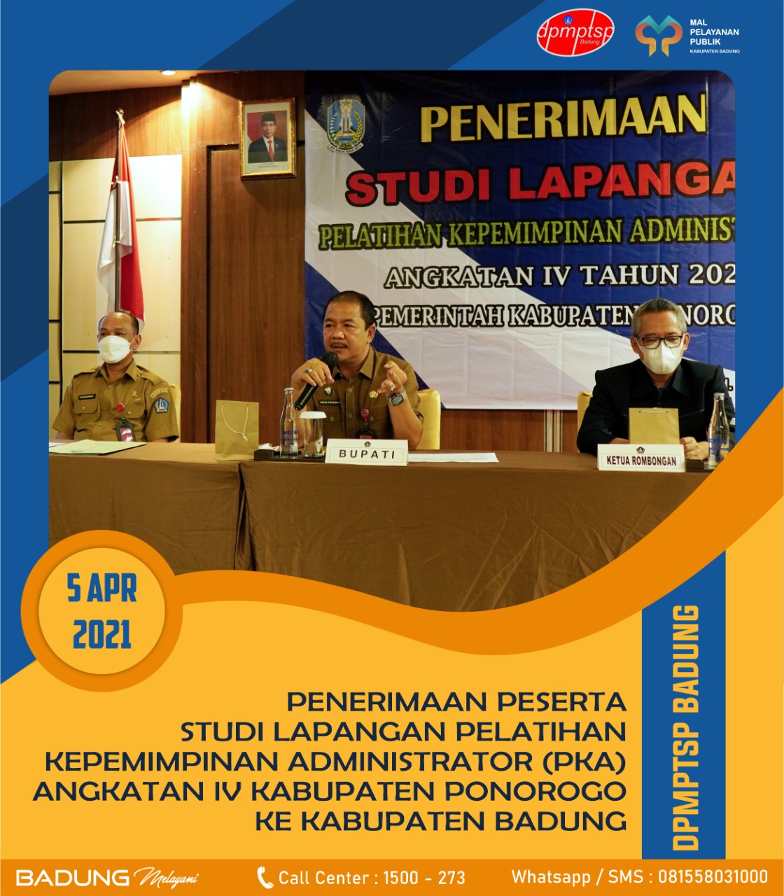 PENERIMAAN PESERTA STUDI LAPANGAN PELATIHAN KEPEMIMPINAN ADMINISTRATOR (PKA) ANGKATAN IV KABUPATEN PONOROGO KE KABUPATEN BADUNG