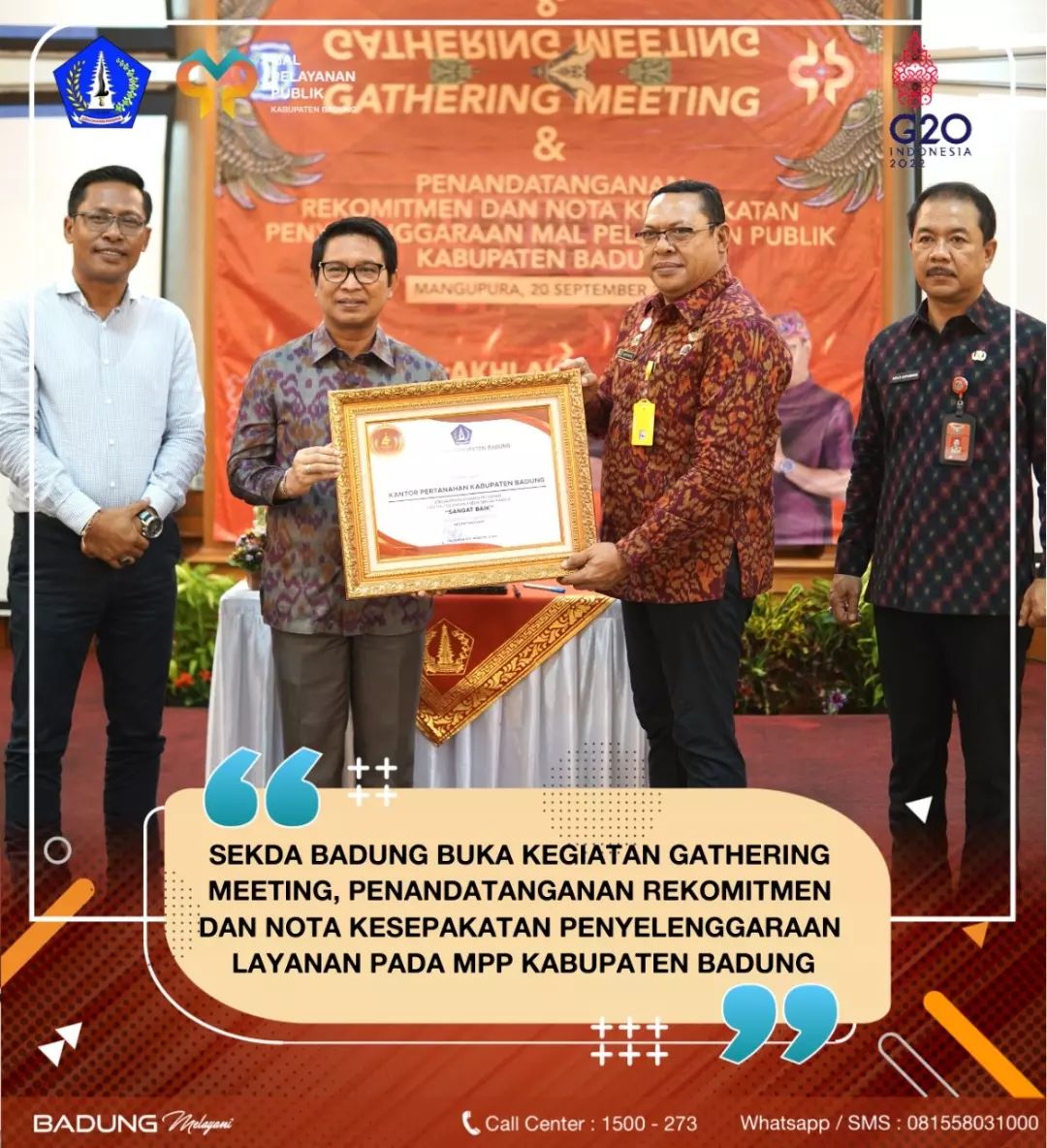 SEKDA BADUNG BUKA KEGIATAN GATHERING MEETING, PENANDATANGANAN REKOMITMEN DAN NOTA KESEPAKATAN PENYELENGGARAAN LAYANAN PADA MPP KABUPATEN BADUNG