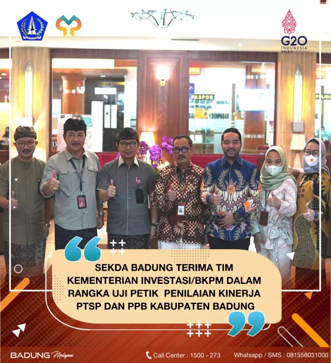 SEKDA BADUNG TERIMA TIM KEMENTERIAN INVESTASI/BKPM DALAM RANGKA UJI PETIK PENILAIAN KINERJA PTSP DAN PPB KABUPATEN BADUNG