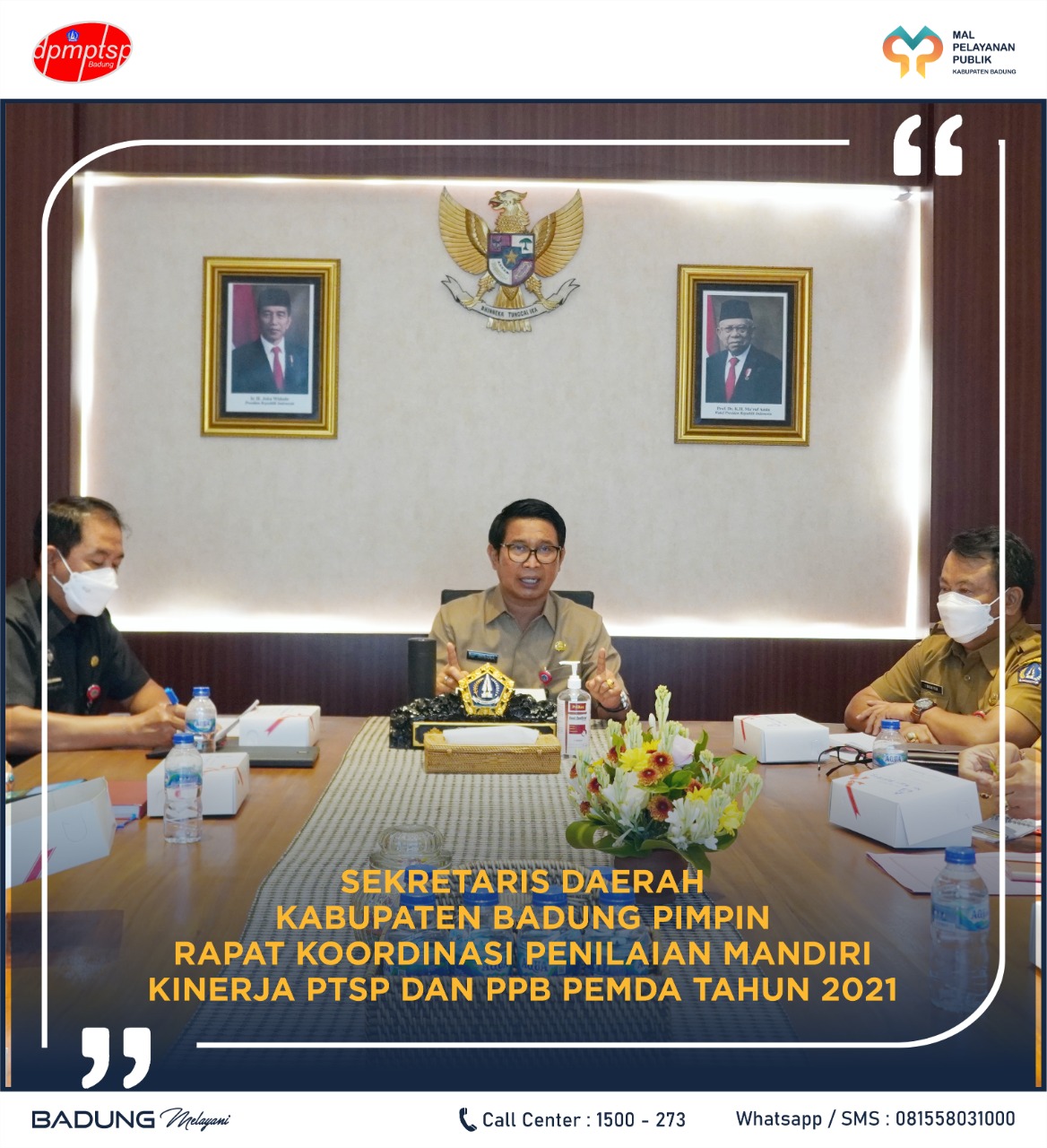 SEKRETARIS DAERAH KABUPATEN BADUNG PIMPIN RAPAT KOORDINASI PENILAIAN MANDIRI KINERJA PTSP DAN PPB PEMDA TAHUN 2021