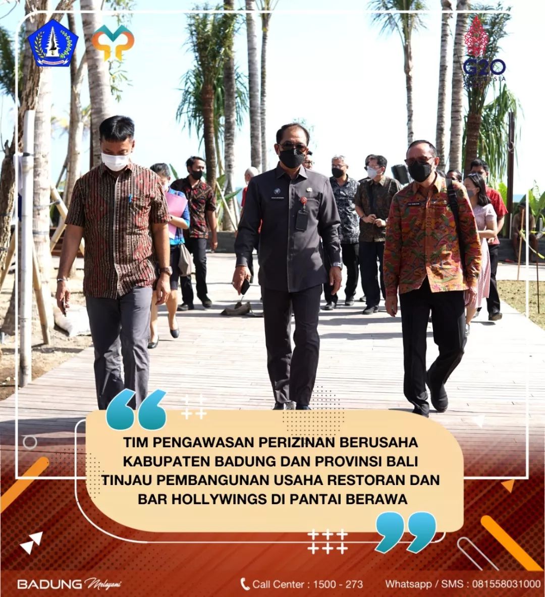 TIM PENGAWASAN PERIZINAN BERUSAHA KABUPATEN BADUNG DAN PROVINSI BALI TINJAU PEMBANGUNAN USAHA RESTORAN DAN BAR HOLLYWINGS DI PANTAI BRAWA