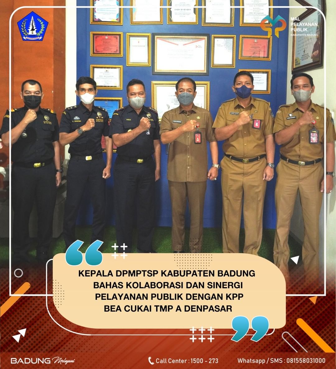 KEPALA DPMPTSP KABUPATEN BADUNG BAHAS KOLABORASI DAN SINERGI PELAYANAN PUBLIK DENGAN KPP BEA CUKAI TMP A DENPASAR