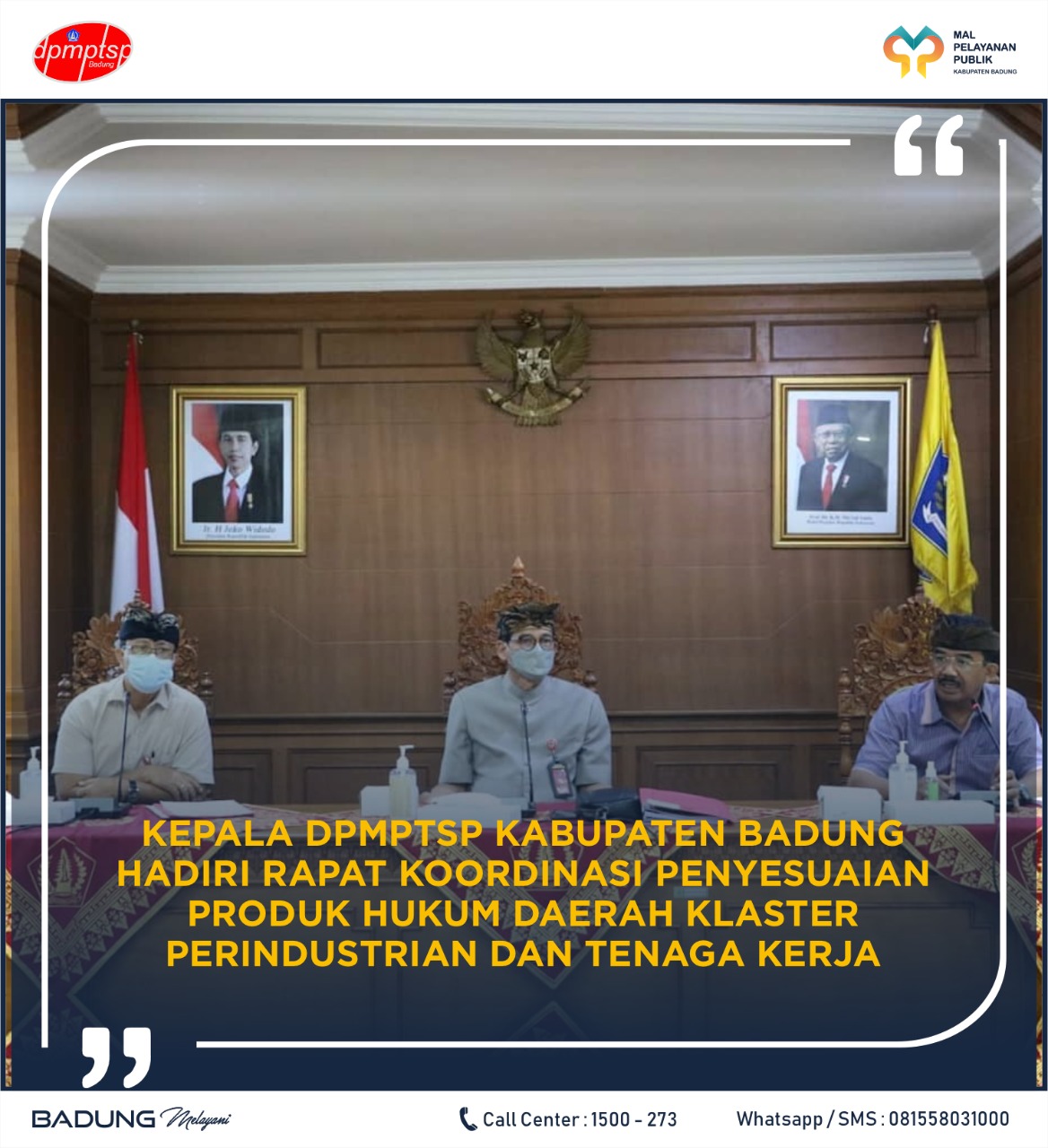 KEPALA DPMPTSP KABUPATEN BADUNG HADIRI RAPAT KOORDINASI PENYESUAIAN PRODUK HUKUM DAERAH KLASTER PERINDUSTRIAN DAN TENAGA KERJA