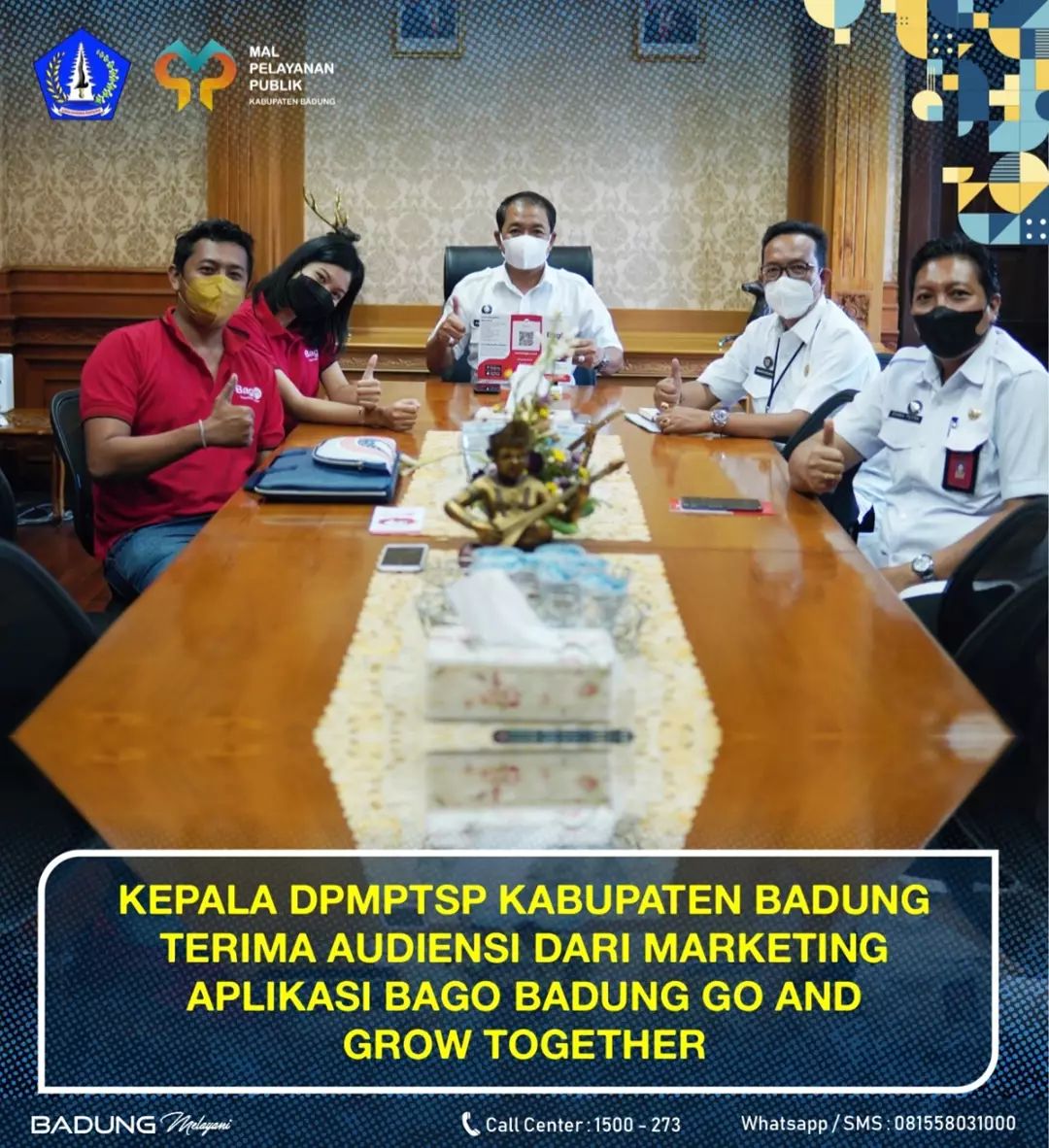 KEPALA DPMPTSP KABUPATEN BADUNG TERIMA AUDIENSI DARI MARKETING APLIKASI BAGO BADUNG GO AND GROW TOGETHER