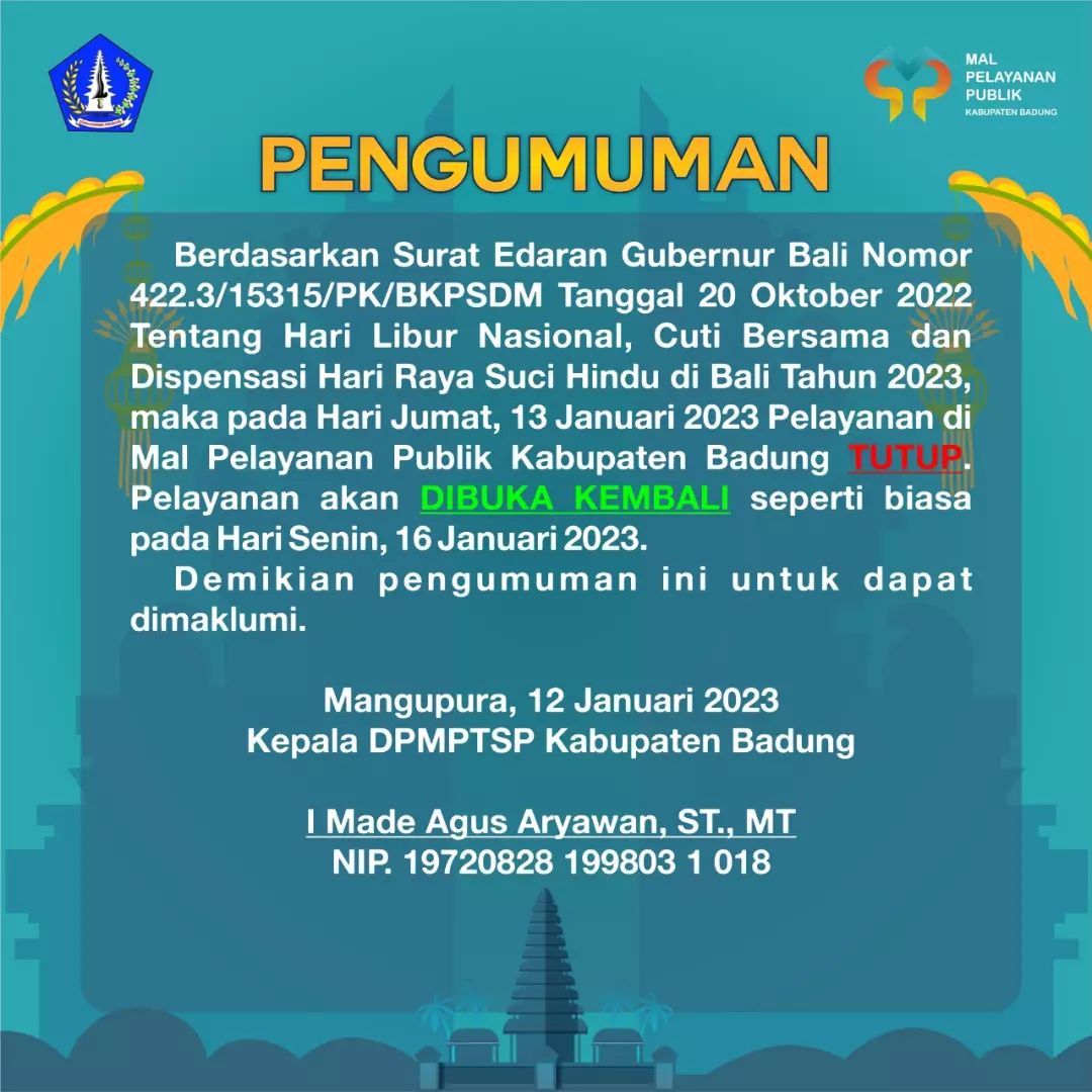 PENGUMUMAN CUTI HARI RAYA KUNINGAN