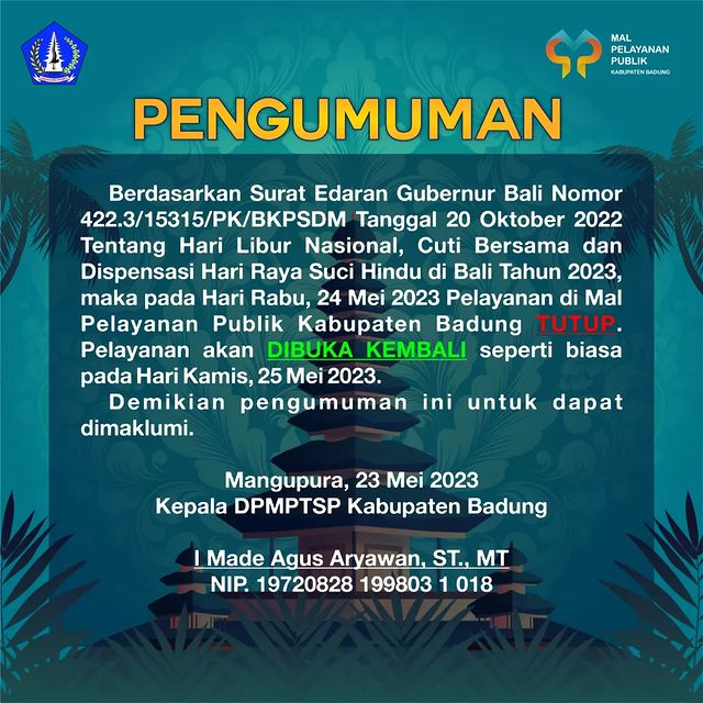 PENGUMUMAN HARI RAYA PAGERWESI