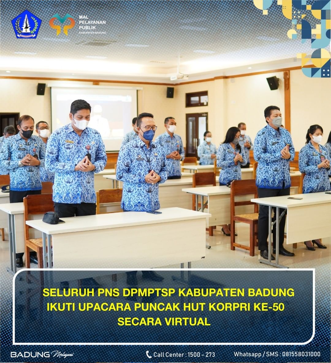 SELURUH PNS DPMPTSP KABUPATEN BADUNG IKUTI UPACARA PUNCAK HUT KORPRI KE-50 SECARA VIRTUAL